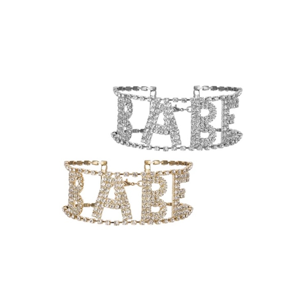 ⚜️[𝟯/$𝟯𝟴]⚜️BABE Crystal Gold Letter Choker NEW - Picture 6 of 9